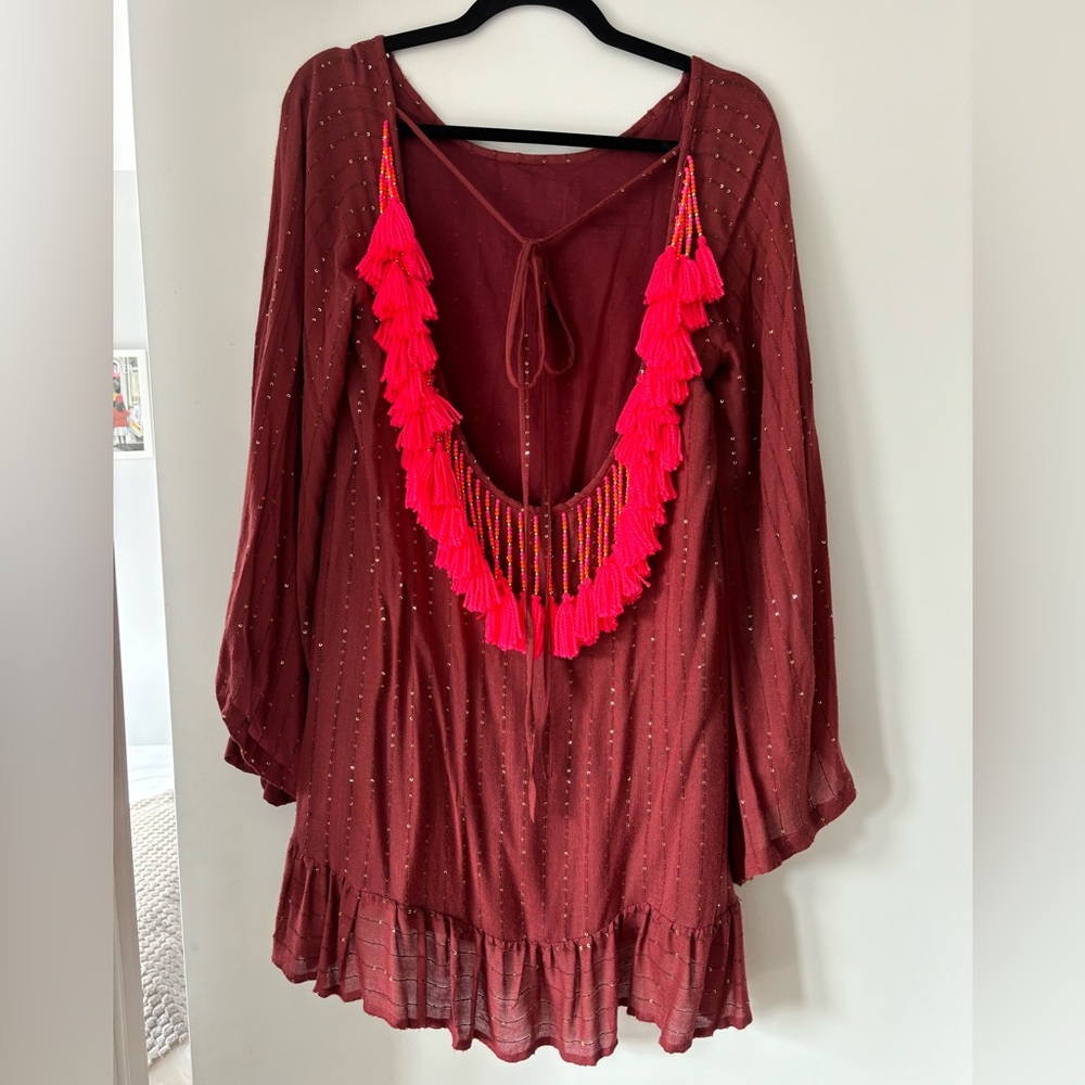 Anthropologie mini dress with tassel detail size XS/S